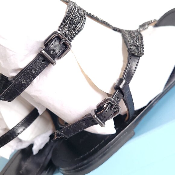 New ANTONIO MELANI black leather sandals with ornate black chain detailing - Picture 9 of 11